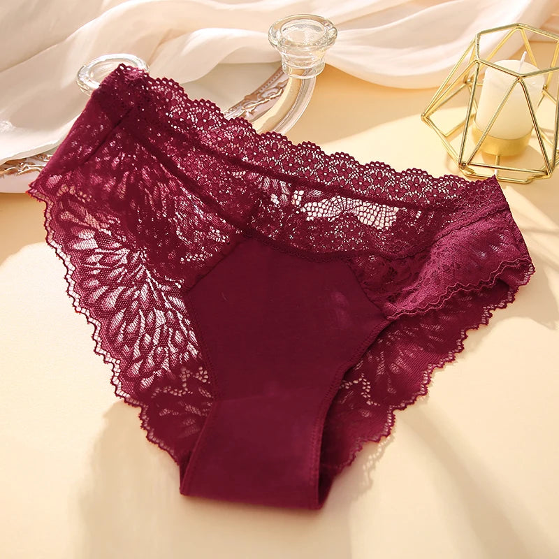 Lace Sexy Panties, Seamless, Hollow Out, Solid Color, Comfort