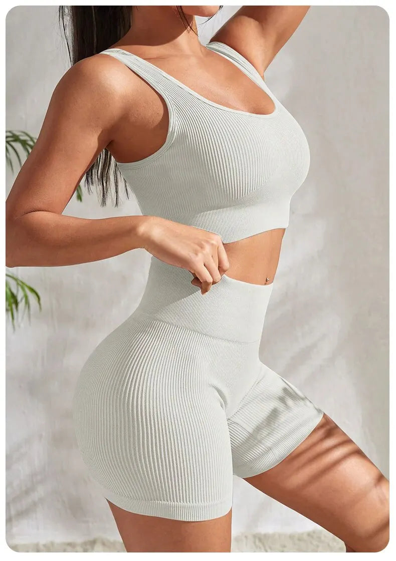 Seamless Ribbed Yoga Sets 
Workout Sets for Women in 2 Pieces