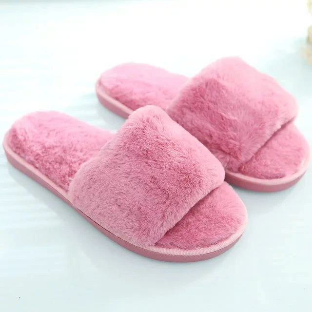 Winter Slippers Women's Fashion Cross Fluffy Leather Slippers
Home Slide Platform Flat Indoor Women's Shoes