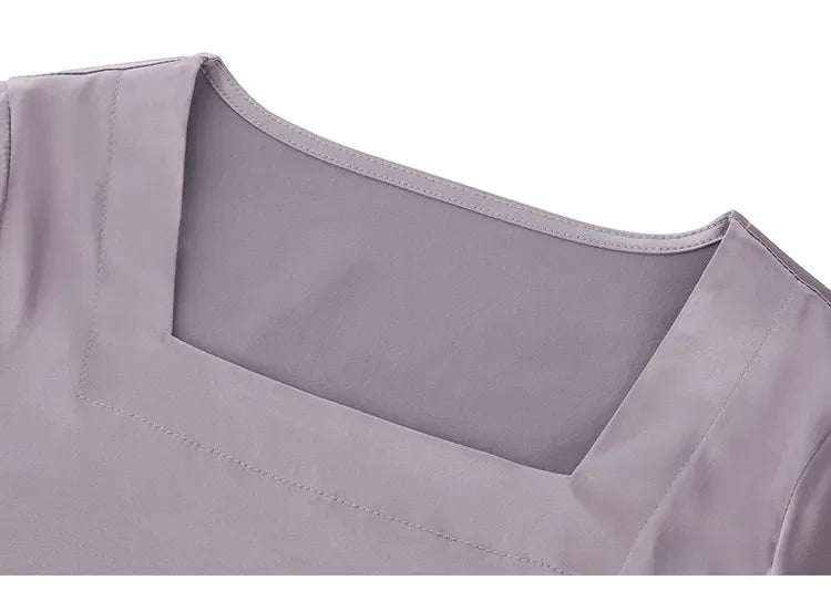 Satin Blouse with Square Collar