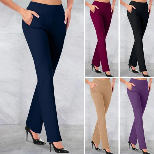 Women Casual Pants with Pockets Solid Color 
High Waist Straight Type Long Pants