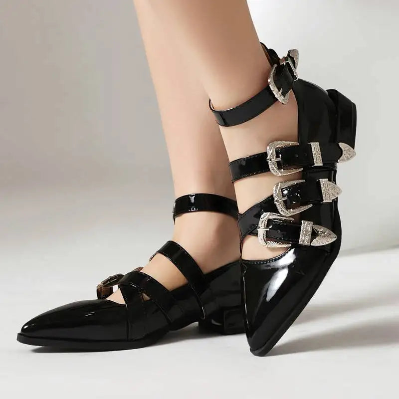 Women Shoes with Pointed Toe & Buckle Straps