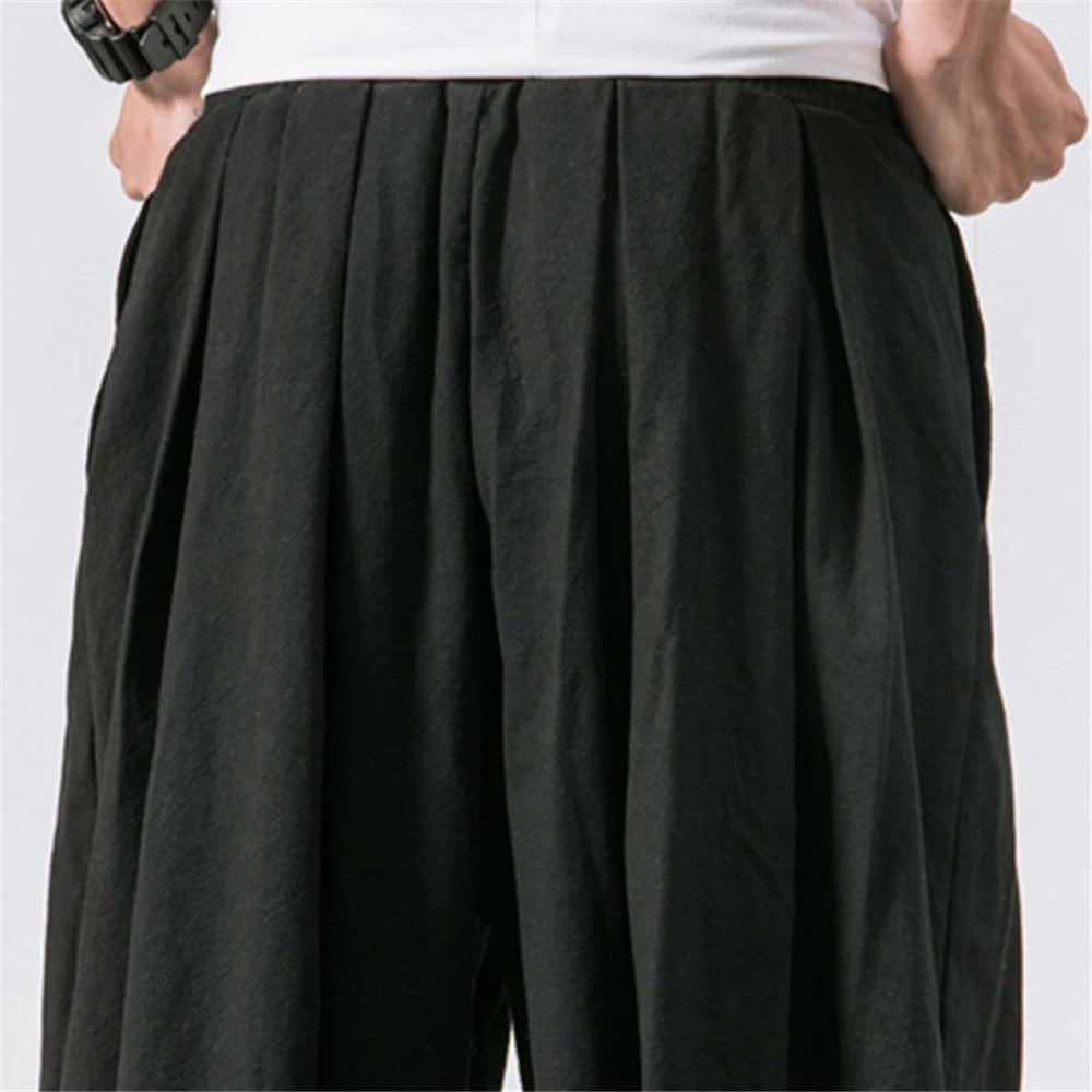 New Oversize Men Loose Harem Pants 
Autumn Linen Overweight Sweatpants