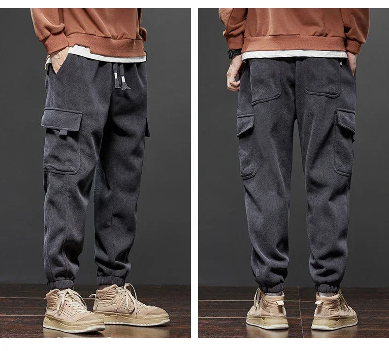 New Men's Fleece Corduroy Cargo Harem Pants