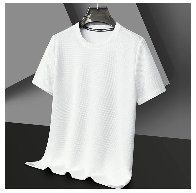 New Summer Waffle Round Neck Short Sleeved T-shirt for Men's