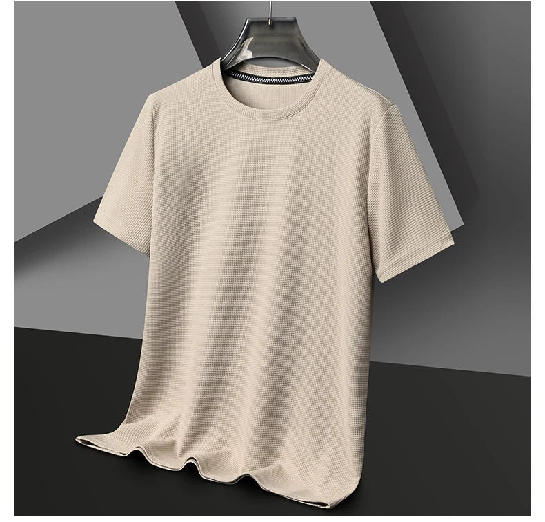 New Summer Waffle Round Neck Short Sleeved T-shirt for Men's