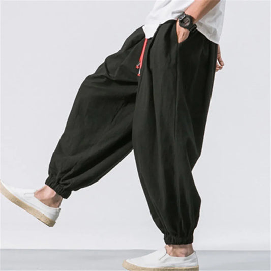 New Oversize Men Loose Harem Pants 
Autumn Linen Overweight Sweatpants