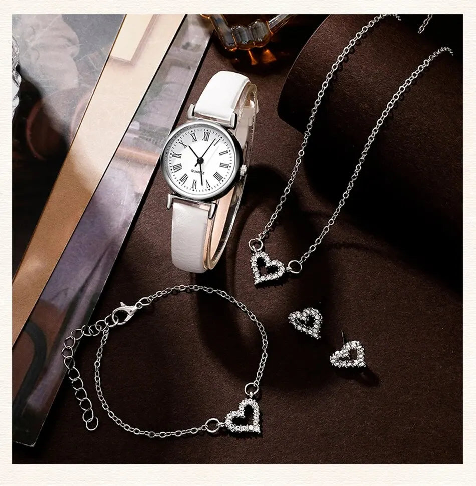 Round Dial Classic Ladies Watches 
 Simple Clock with Jewelry Set