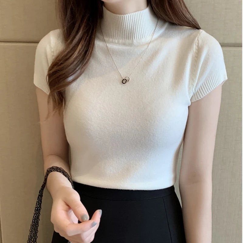 Solid Slim Turtleneck Blouses