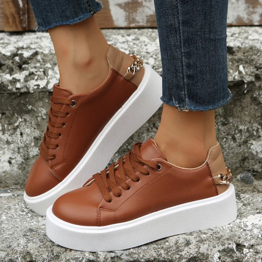 New Flat Shoes Sports Casual Fashion Versatile Sneakers Lace Up Large Size Temperament Solid Casual Color