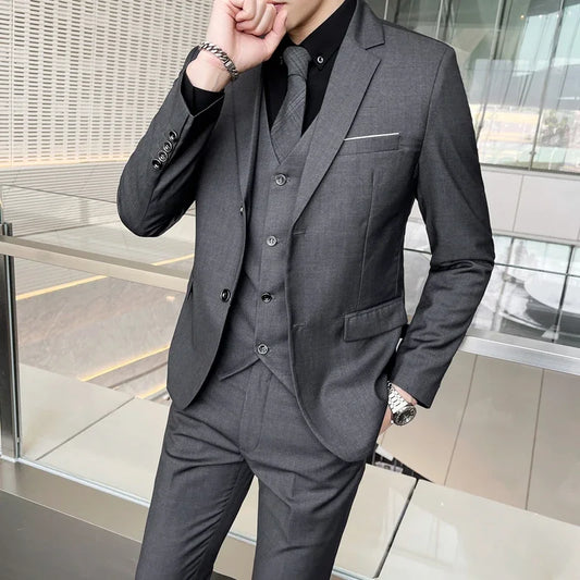 Jacket, Vest, Pants Fashion Solid Color Men Formal Business Office Suit 
Male Casual Slim Suit Groom Wedding Dress