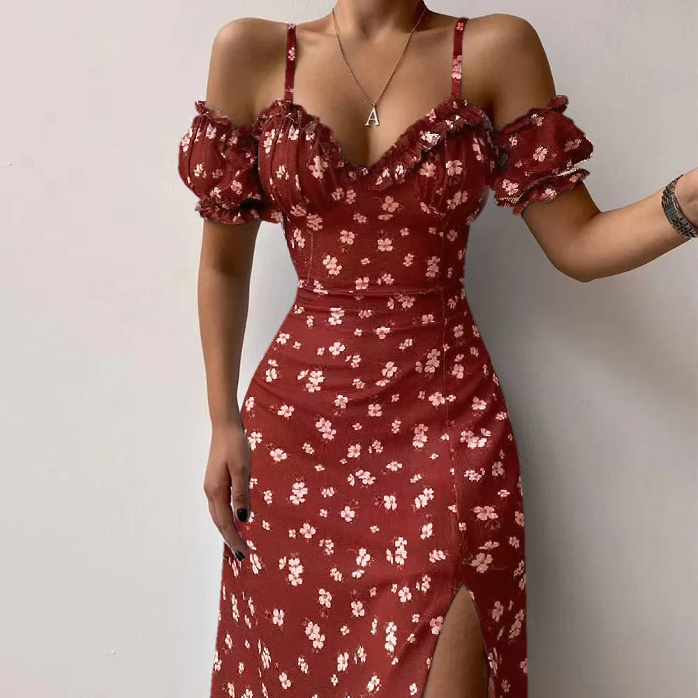 Elegant Off Shoulder V Neck Long Dress