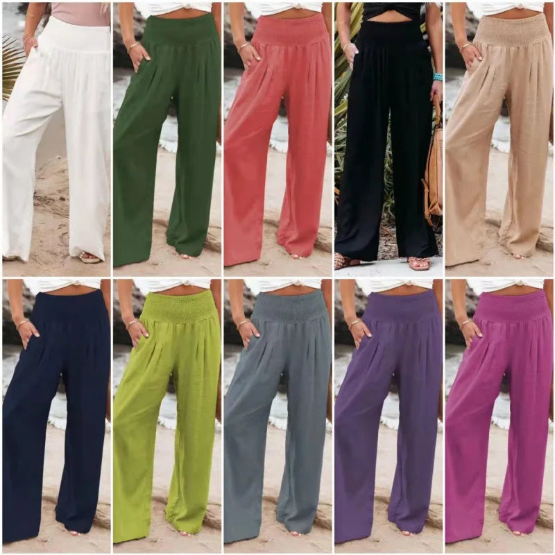 Women Cotton Linen Wide Leg Pants