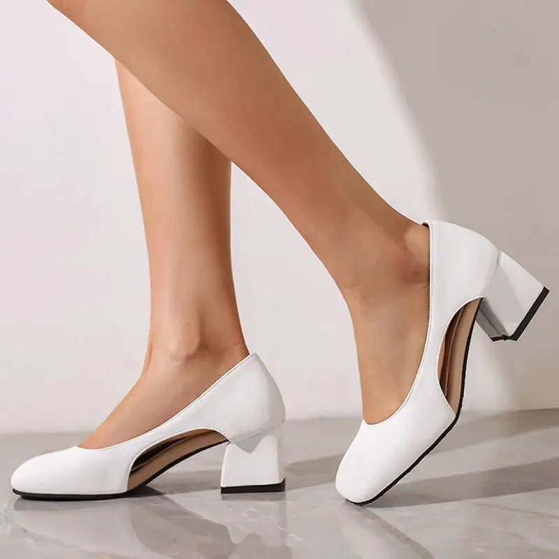 Pumps Square Toe Block Heel 5.5cm 
Slip On Solid Concise Female Shoes