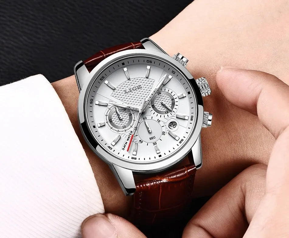 Men Luxury Casual Leather Quartz Men Watch 
Man Business Clock, Waterproof with Date Chronograph