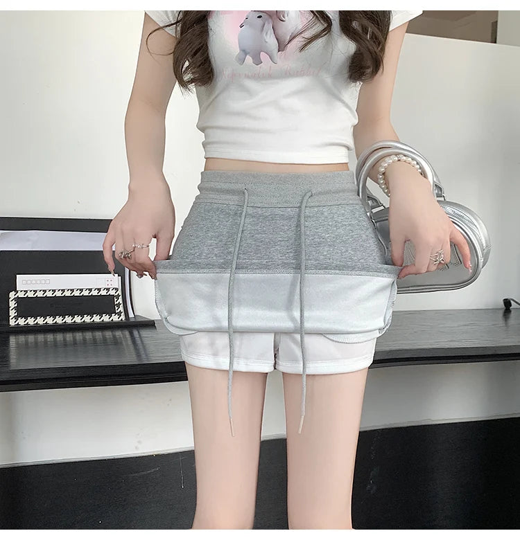 Drawstring Mini Skirt with High Waist