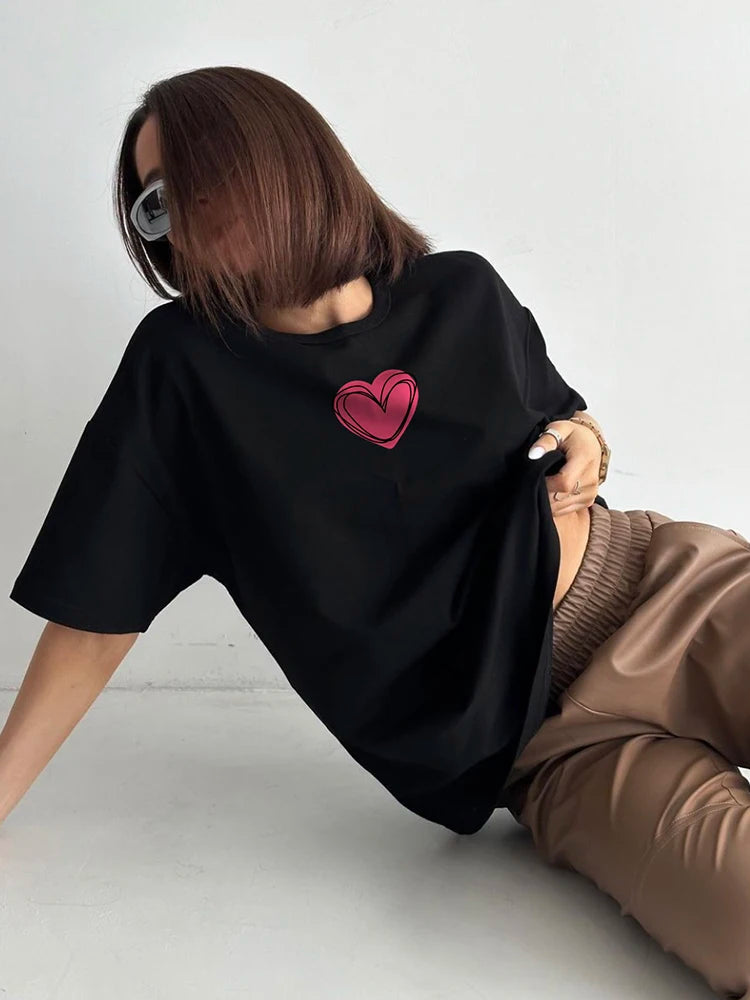 Love Printed T-shirts for Women, Summer Cotton Plus Size 
Basic Tees Streetwear