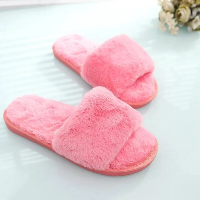 Winter Slippers Women's Fashion Cross Fluffy Leather Slippers
Home Slide Platform Flat Indoor Women's Shoes