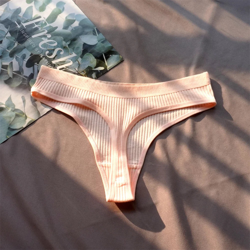 3 Pcs Seamless, Ribbed Cotton Underwear