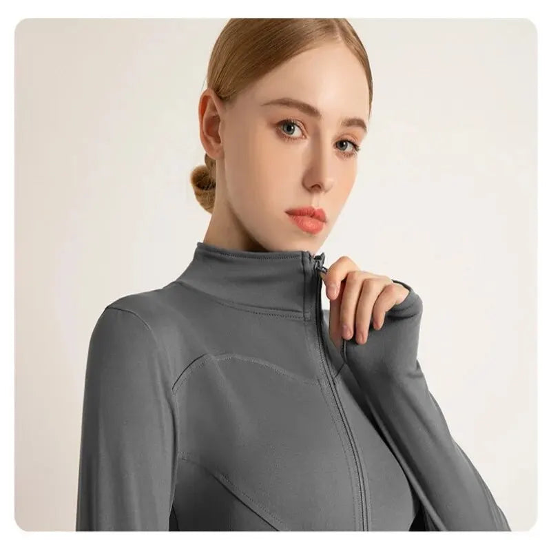 High Elastic Quick-drying Sports Jacket with Vertical Collar 
Slim-fit girls Fitness Jacket