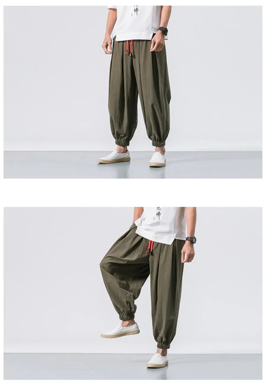 New Oversize Men Loose Harem Pants 
Autumn Linen Overweight Sweatpants