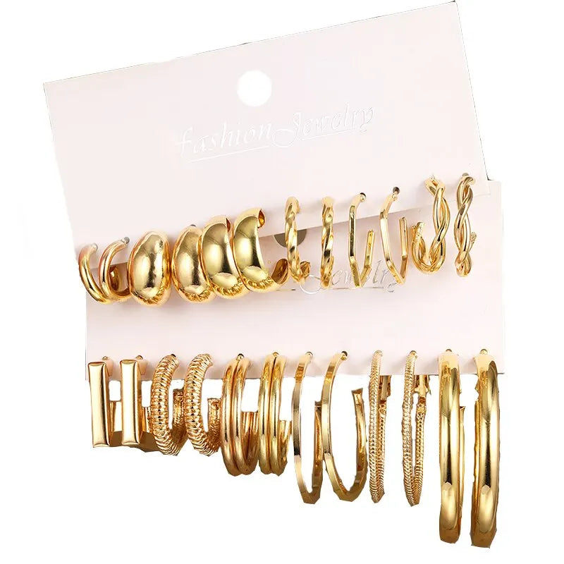 12 Pcs Of C Alloy Earrings, Metal geometrical Style