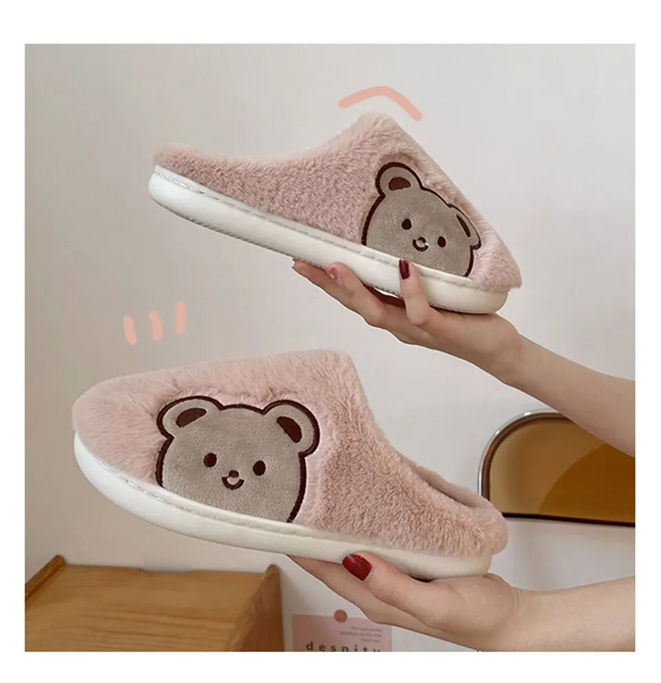 Cute Animal Fur Slipper For Women
Winter Warm Slippers Cartoon Teddy Bear House Shoes