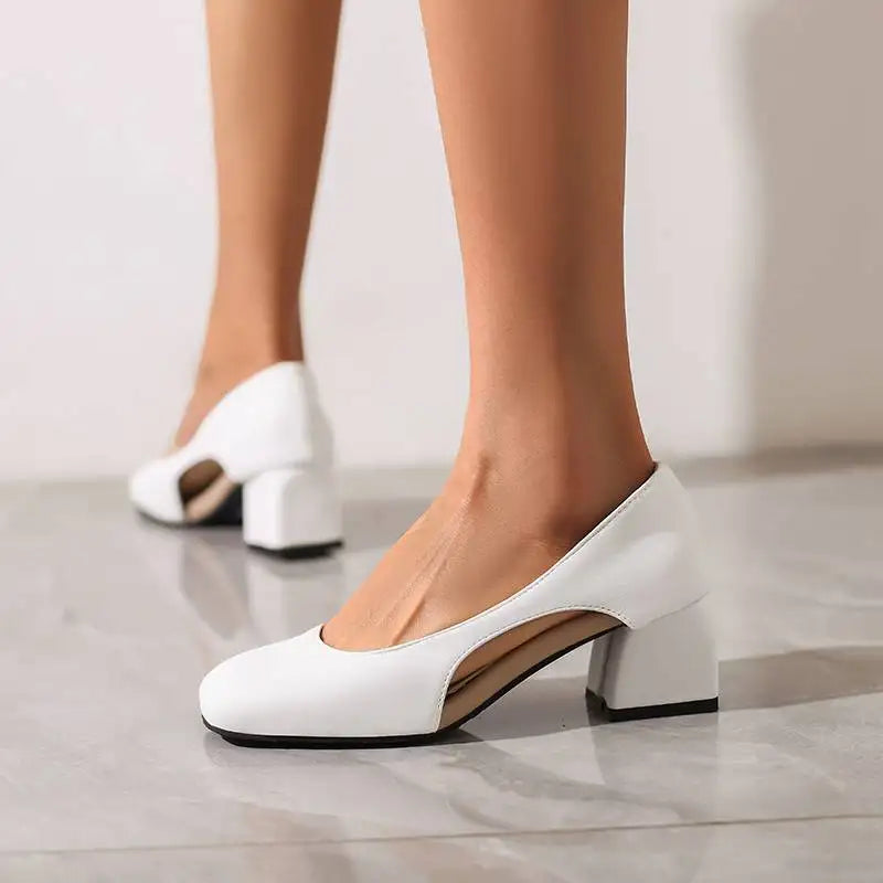 Pumps Square Toe Block Heel 5.5cm 
Slip On Solid Concise Female Shoes