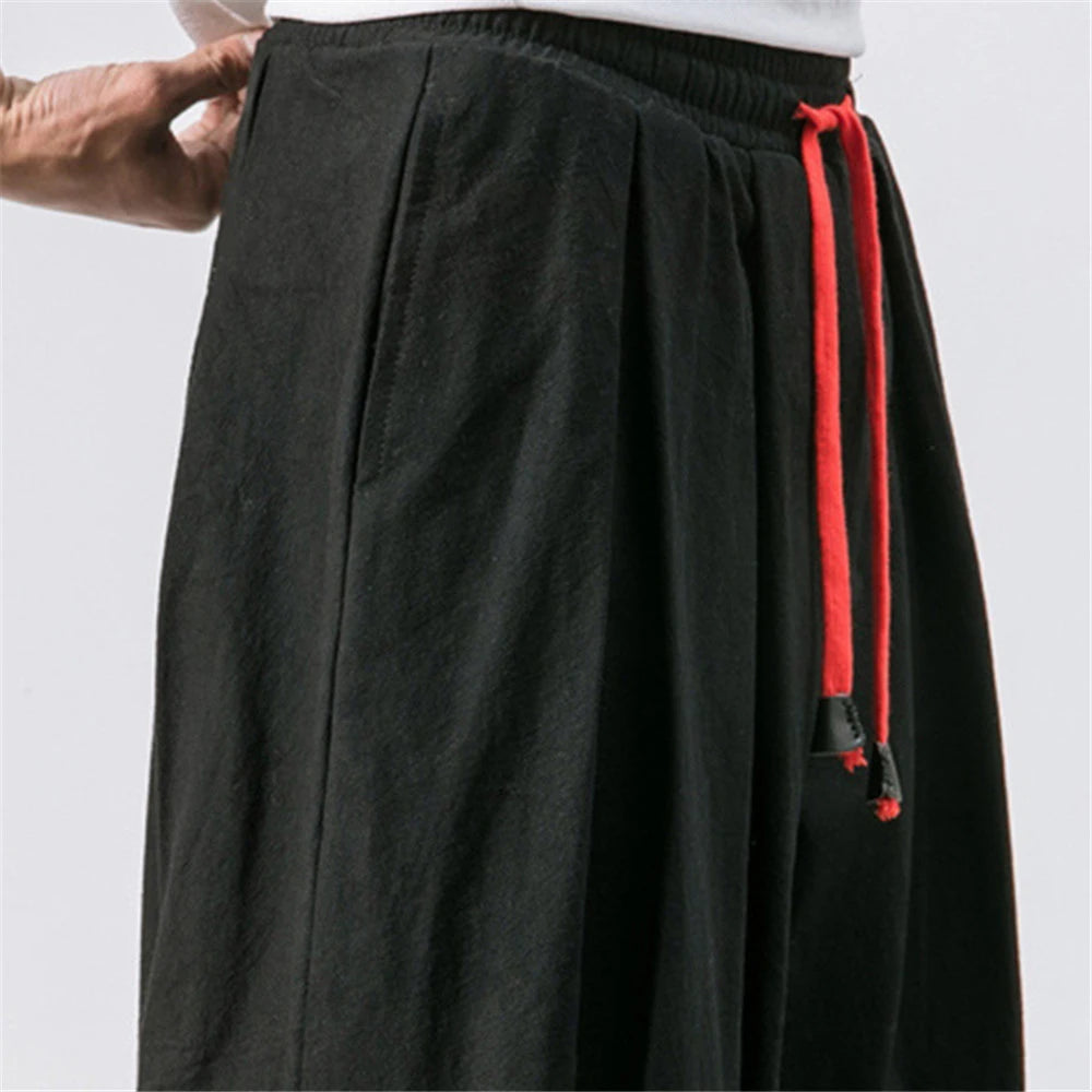 New Oversize Men Loose Harem Pants 
Autumn Linen Overweight Sweatpants