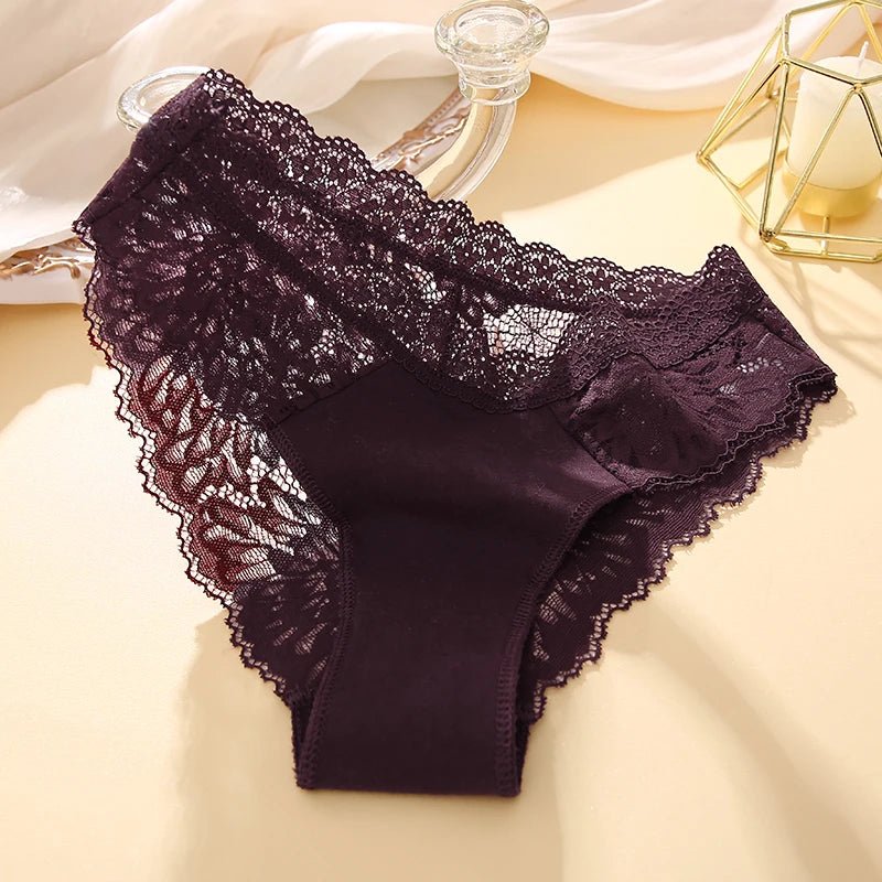 Lace Sexy Panties, Seamless, Hollow Out, Solid Color, Comfort