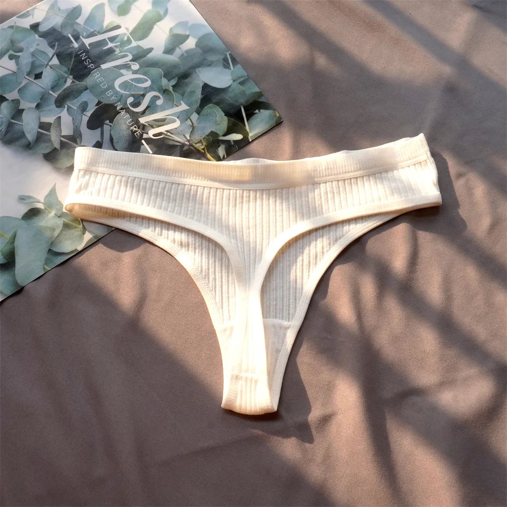 3 Pcs Seamless, Ribbed Cotton Underwear