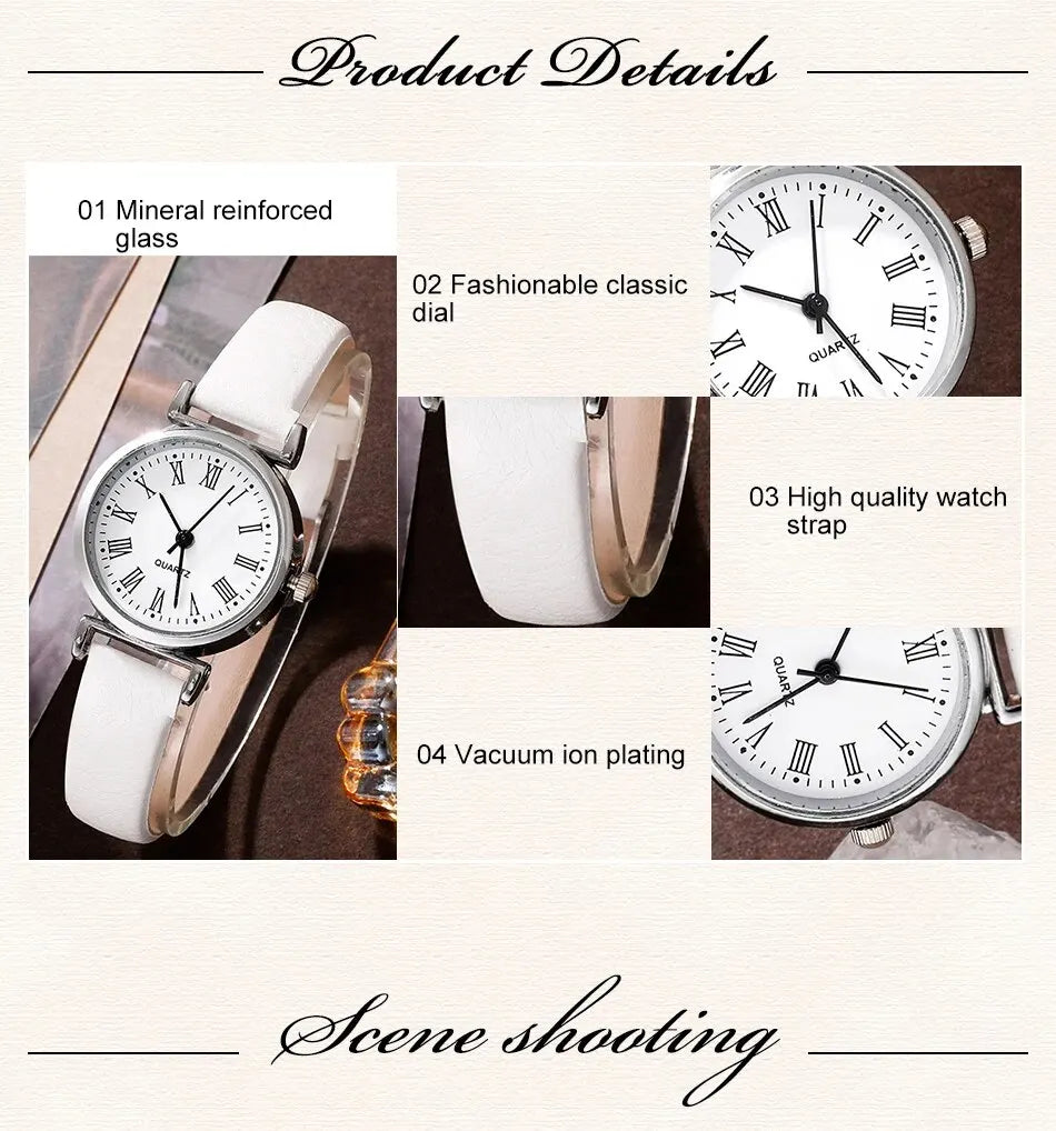 Round Dial Classic Ladies Watches 
 Simple Clock with Jewelry Set