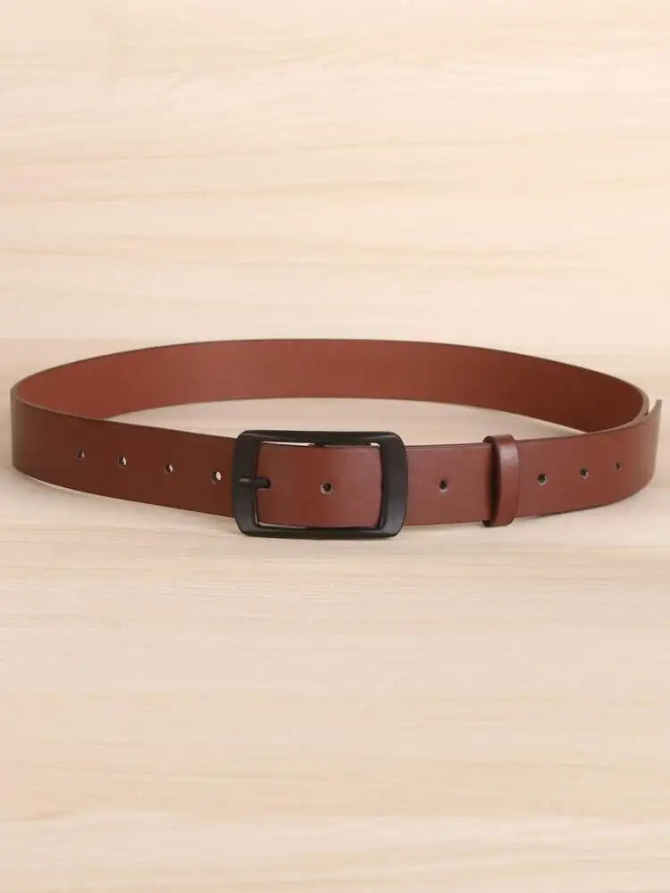 Classic Pu Leather Belt with Prong Buckle Dress Belt for Men