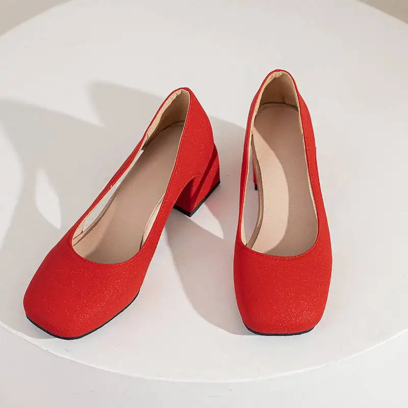 Pumps Square Toe Block Heel 5.5cm 
Slip On Solid Concise Female Shoes