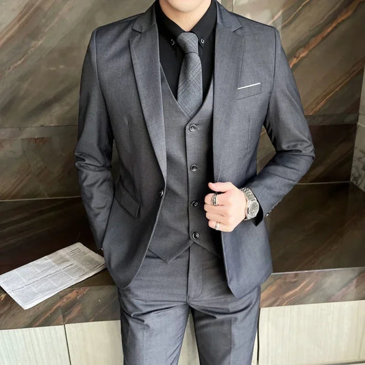 Solid Color Men Casual Office Business Suit 
Three & Two Piece Set Groom Blazer Waistcoat Trousers