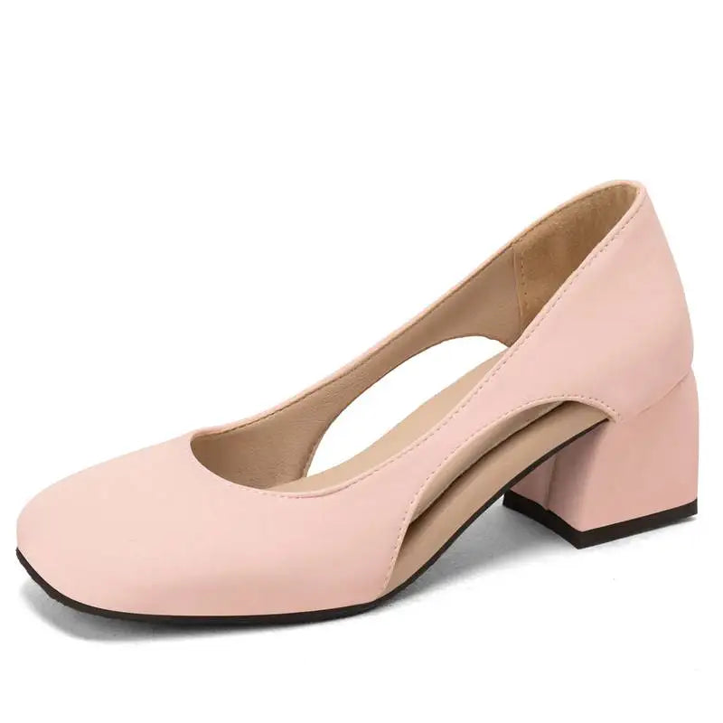 Pumps Square Toe Block Heel 5.5cm 
Slip On Solid Concise Female Shoes