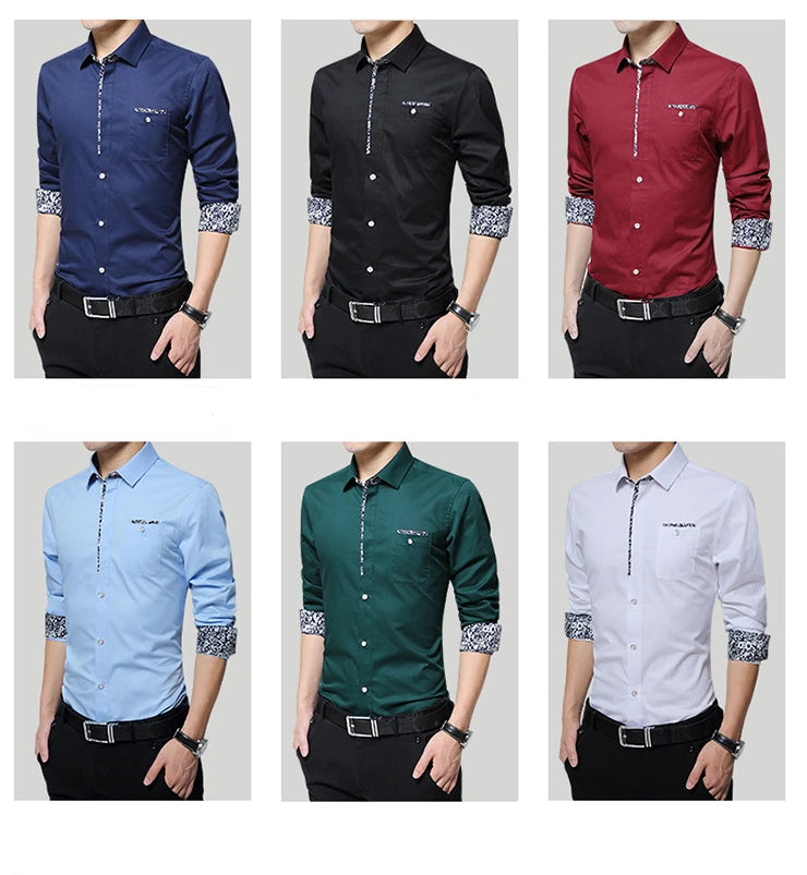 Long Sleeve Button Plain Solid Color Male Shirt