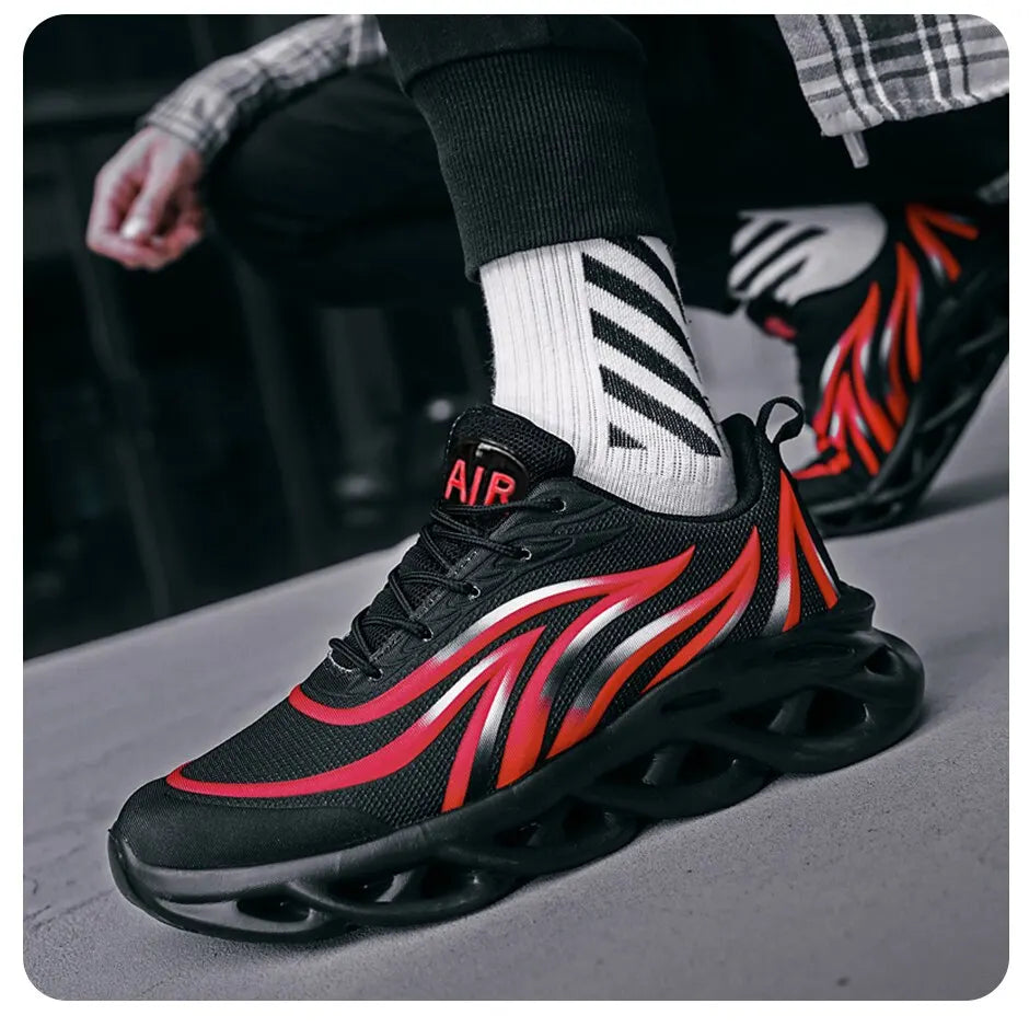 Fashion Running Shoes for Men 
Flame Printed Sneakers, Knit Athletic Sports Blade Trainers