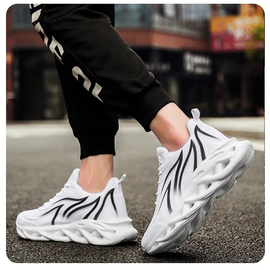 Fashion Running Shoes for Men 
Flame Printed Sneakers, Knit Athletic Sports Blade Trainers