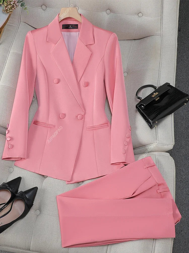 Fashion Office Ladies Formal Pant Suit Set 
Women Business Work Wear, 2 Piece Blazer Jacket & Trouser