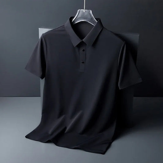 Summer Ice Silk Polo Shirt, High-End T-Shirt 
Solid Color New Half Sleeve, Non-Marking Casual Menswear