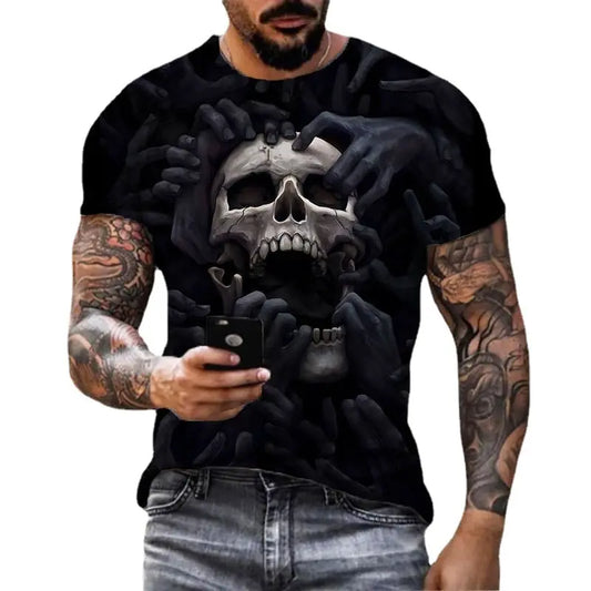 Men's Skull Print 3D T-Shirt, Street Casual, Loose Creative Horror menswear