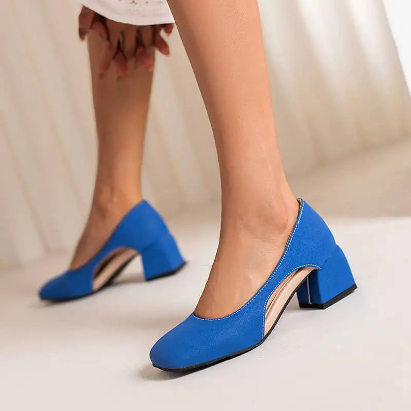 Pumps Square Toe Block Heel 5.5cm 
Slip On Solid Concise Female Shoes