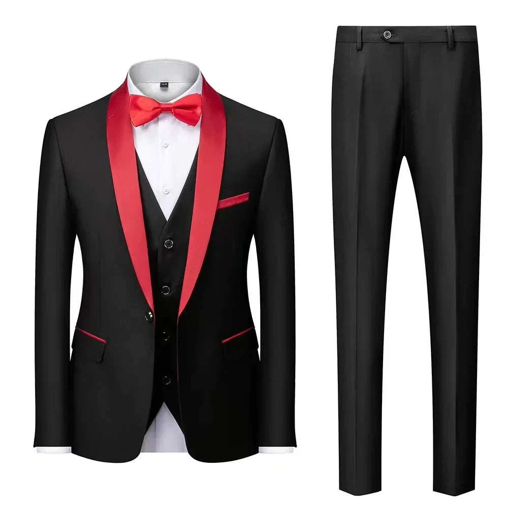 High Quality Men Suit, 3 Pieces Set  
Elegant Blazers Shawl Collar