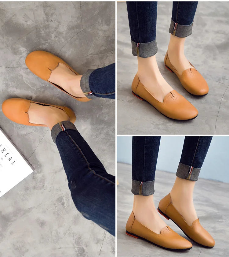 Women shoes for spring withs genuine leather 
casual sweet women flat shoes