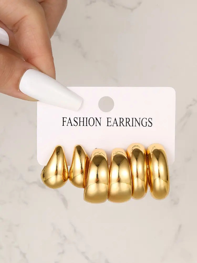 3 Pcs Set Trendy Classic Style Copper Earrings