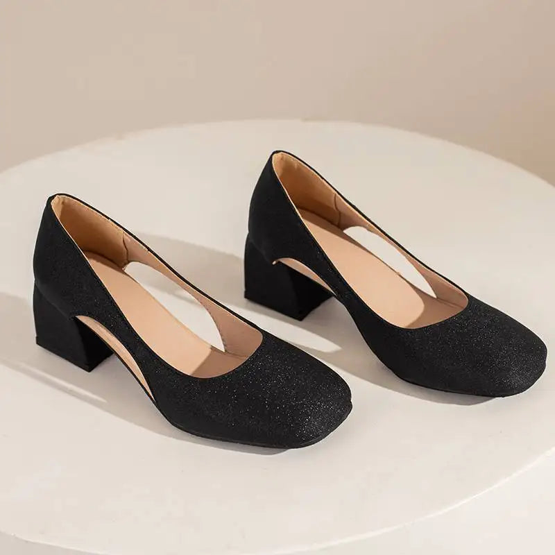 Pumps Square Toe Block Heel 5.5cm 
Slip On Solid Concise Female Shoes