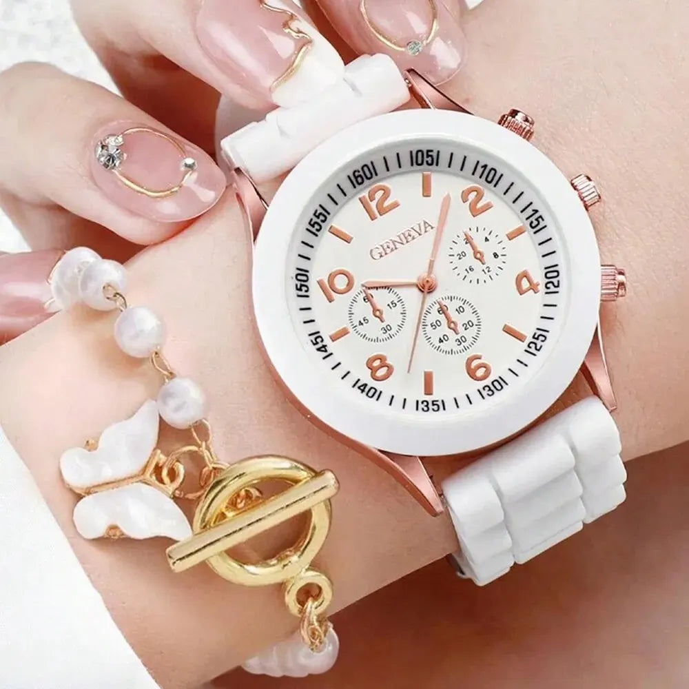 2Pcs Women Luxury Fashion Elegant Alloy Wristwatch
Silicone Strap Watch Quartz
No Box