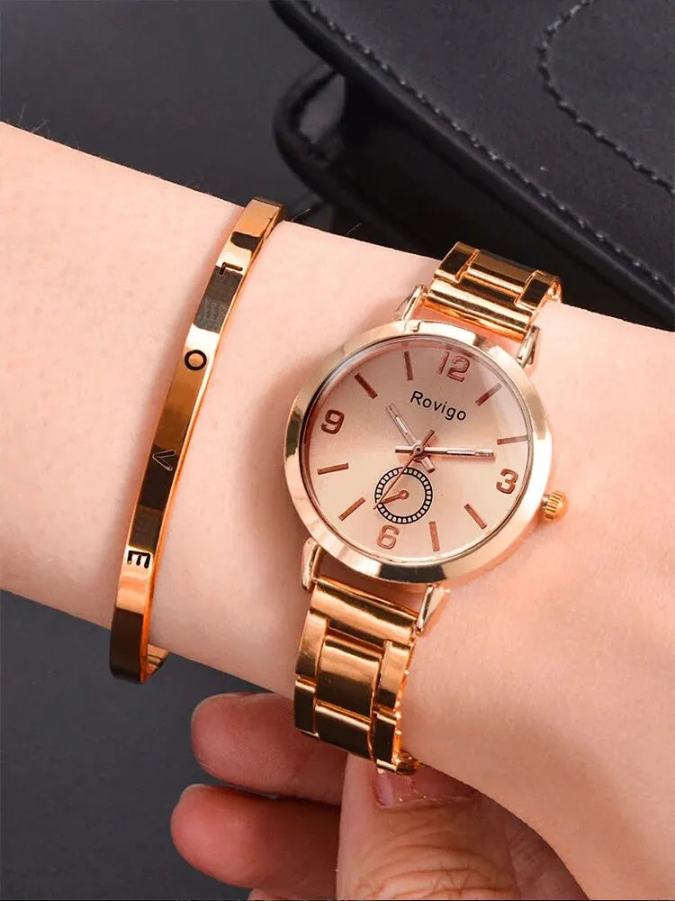 2pcs Simple Silver 
Steel Band Quartz Watch plus LOVE Bracelet Set