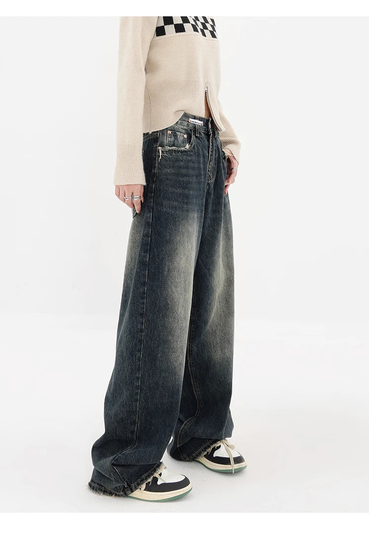 Streetwear Retro Autumn Women High Waist Jeans